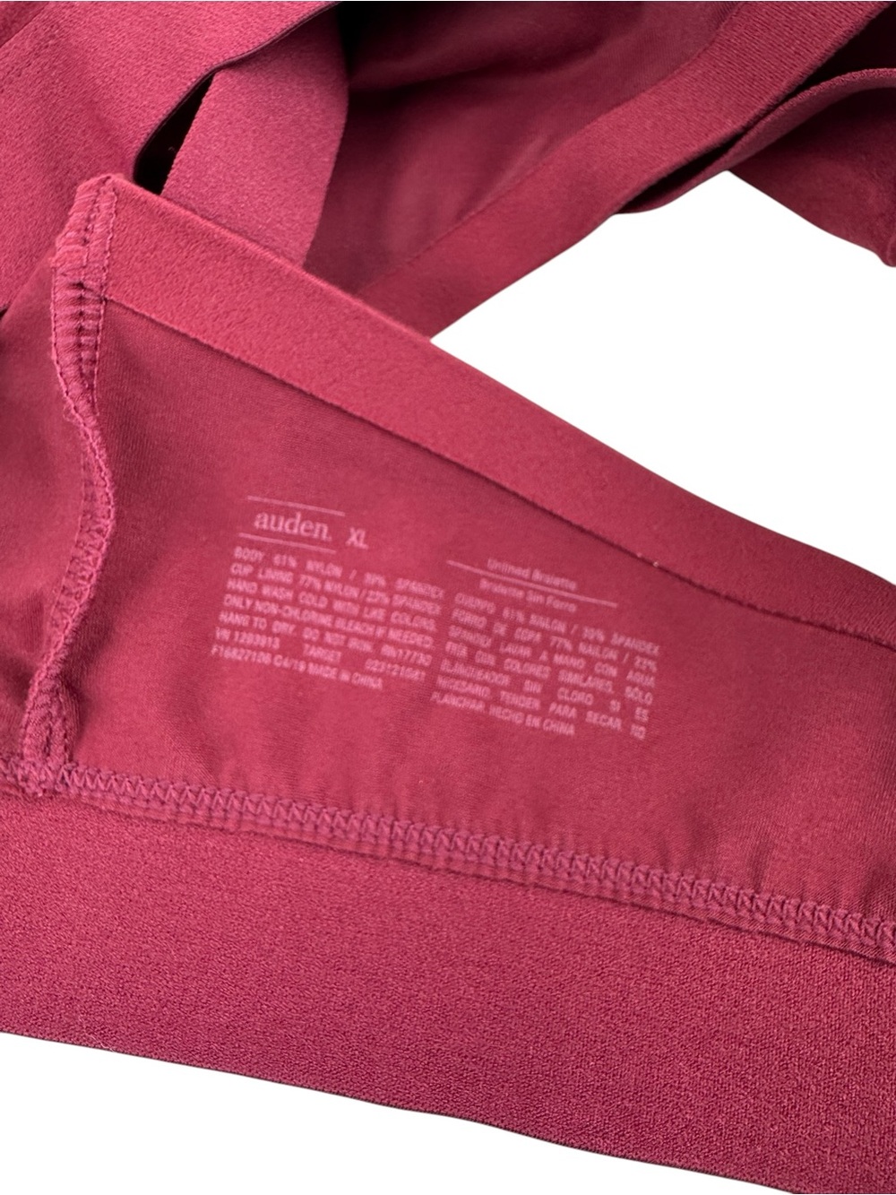 AUDEN Wine Burgundy Wireless Seamless Unlined Bralette Smoothing Soft XL - Picture 4 of 4